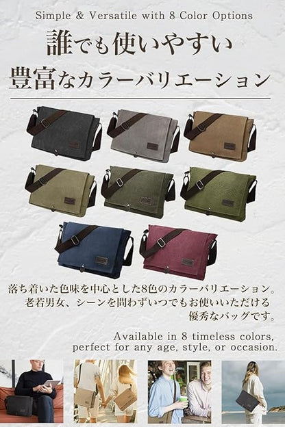 Cota's home Canvas Messenger Bag for Men, Fits 14 Inch Laptop & A4 Documents, Large Capacity Crossbody Shoulder Bag