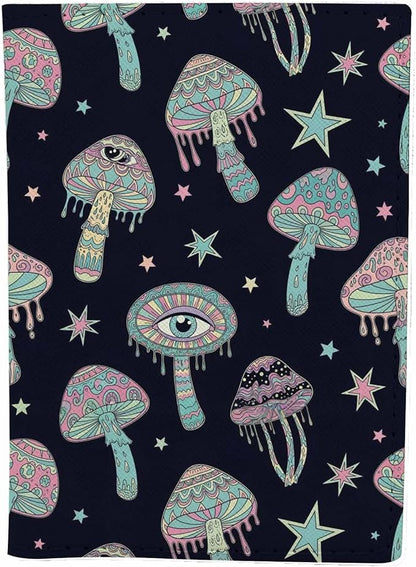 Magic Mushrooms Passport Holder for Travel Hippie Colorful Mushrooms Boho Nature PU Leather Passport Cover Wallet Cute Passport Card Holder for Women and Men