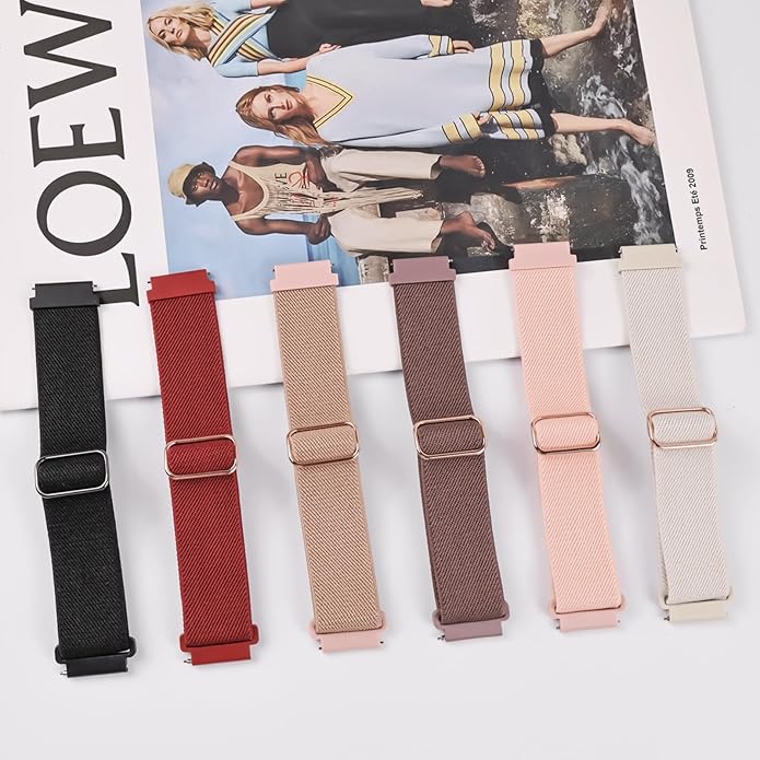 Stretchy Bands Compatible with Samsung Galaxy Watch 7 6 4 5 Band 40mm 44mm/Watch 6 4 Classic 47mm 43mm 42mm 46mm/5 Pro/FE/Active 2, 6 Pack 20mm Nylon Sport Strap for Galaxy Watch 7 Band Women Men