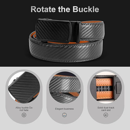 Men's Ratchet Belt Genuine Leather No-Hole Slide Buckle - Adjustable Men's Dress & Casual Belt