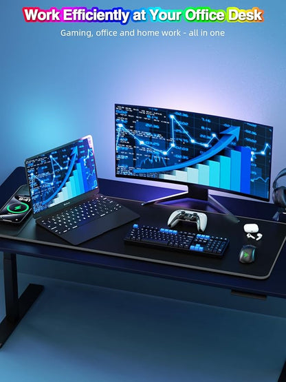 Wireless Charging Mouse Pad, 31.5"x11.81" XL Gaming Mousepad with 11 RGB Colors & 5 Lighting Modes, Home Office Large Desk Pad, Ultra-Smooth Surface, Non-Slip, Waterproof Keyboard Pad Black Desk Mat