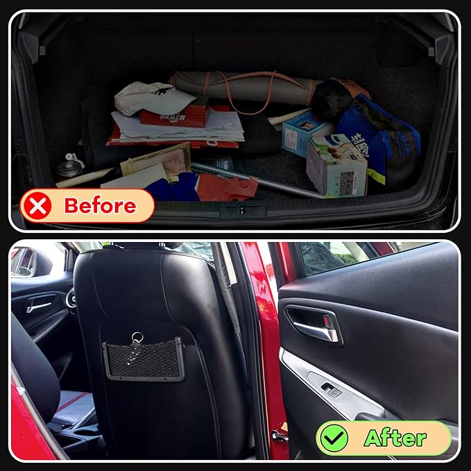 Frienda 4 Pcs Car Storage Net Bag, ABS Plastic Framed Mesh Net Holder, Phone & Cargo Organizer with Screws for Auto, Rv, Boat, Truck Pocket Storage (9 x 4 Inch)