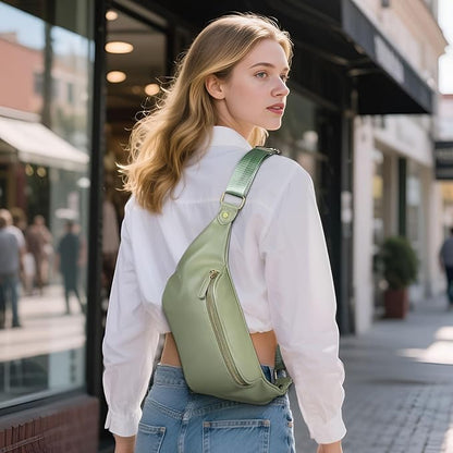 Faux Leather Belt Bag for Women, Crossbody Fanny Pack with Adjustable Strap, Back Zipper Pocket, Large Capacity Waist Pack for Travel, Concerts, Green