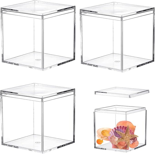 Acrylic Box Clear Acrylic Square Cube Display Boxes, Multi-Purpose Box Container Acrylic Boxes with Lids for Gifts Weddings Valentine's Day Party Favors Candy and Jewelry Storage Box