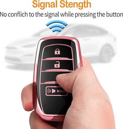 Sindeda for Toyota Key Fob Cover with Metal Keychain & Leather Strap for 2025-2026 Camry 4 Runner 2019-2026 Venza, Land Cruiser,2023-2026 Tacoma Grand Highlander,Corolla,bZ4X,3-Buttons(Pink)