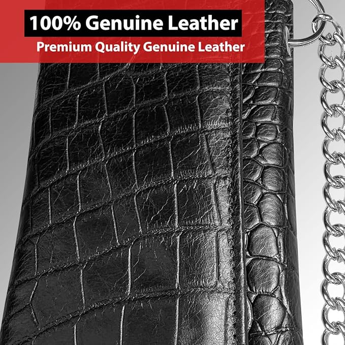 IBRO VINTAGE Motorcycle Chain Wallet for Men – Premium Cowhide Leather, RFID Tri-Fold Biker Wallet with Heavy Duty Chain for Bikers Truckers & Hunters, Credit Card Money Organizer Long Wallet | Long Trifold, RFID Blocking, Men's, Trucker Biker