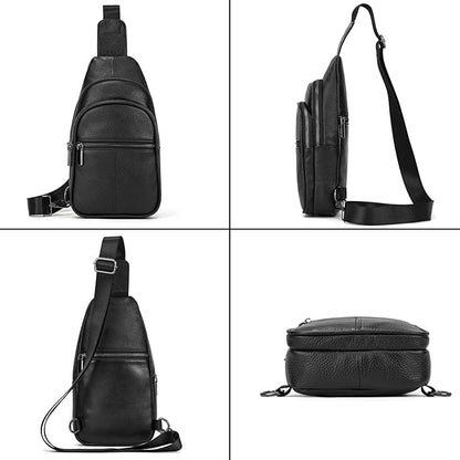 Genuine Leather Sling Bag Multi-pocket Chest Bag for Men Hiking Travel Daypack