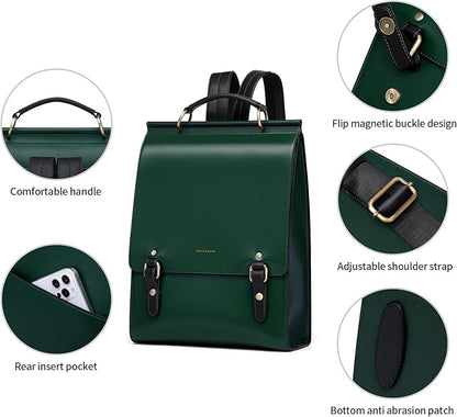 Cnoles Leather Backpack Purse For Women Fashion Ladies Vintage Bags Casual College Travel Backpacks Large bag Green