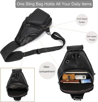 LUUFAN Men's Genuine Leather Sling Bag Chest Shoulder Backpack Crossbody Bag for Casual Sports Hiking Running Travel
