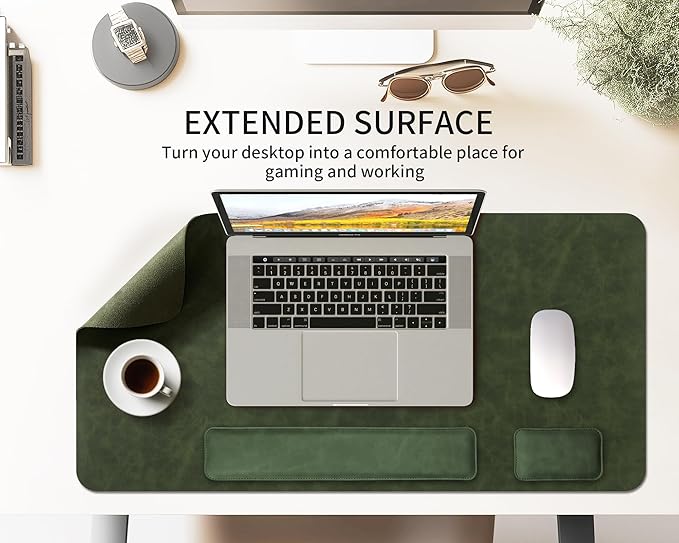 RENMTURE Large Mouse Pad and Keyboard Wrist Rest, Desk Pad for Keyboard and Mouse, Large Gaming Mouse Pad with Wrist Support, Desk Mat for Work and Gaming (Dark Green)