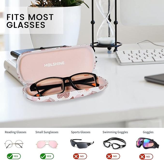 molshine Hard Shell PU Leather Glasses Case,Travel Portable Eyeglass Case for Men Women Girl Travel Study Work