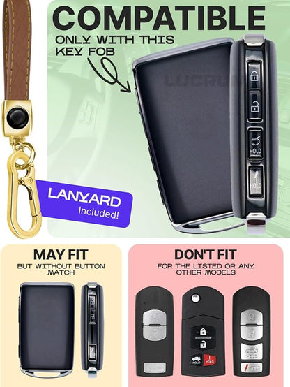 Lucrum Compatible with Mazda Key Fob Cover & Leather Keychain - TPU Case for 3, 6, CX-5 CX-9 CX-30 CX-50 CX-70 (2019-2025)