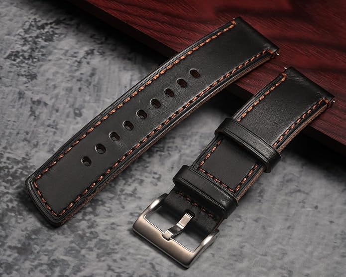 hemsut h Leather Watch Bands for Men, Horween Quick Release Leather Watch Strap Vintage Watch Replacement Wrap of 18mm, 20mm, 22mm