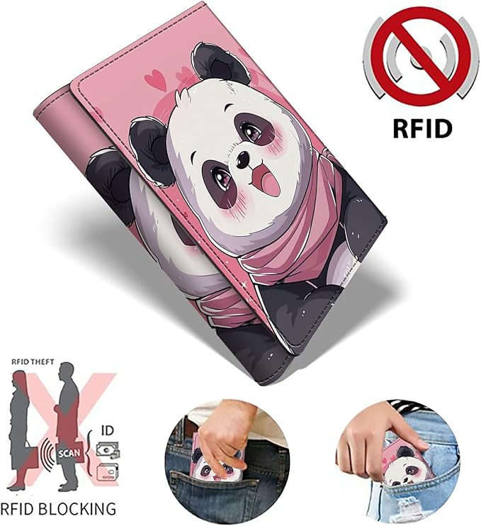 Pink Panda Minimalist Wallet for Men, Pop Up Card Case Wallet for Women, PU Leather Automatic Credit Card Holder Metal Money Clip Wallet RFID Blocking Bifold Pocket Wallet