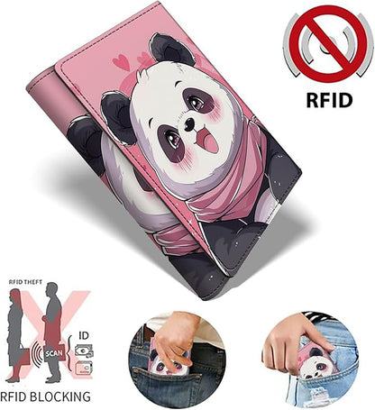 Pink Panda Minimalist Wallet for Men, Pop Up Card Case Wallet for Women, PU Leather Automatic Credit Card Holder Metal Money Clip Wallet RFID Blocking Bifold Pocket Wallet