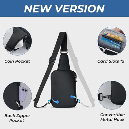 VADOO Sling Bag, Crossbody Bags with RFID & Water Resistant for Women and Men Small Faux Leather Chest Bag for Travel, Black