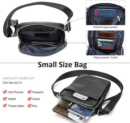 NIUCUNZH Man Purses and Bags Small, Mini Genuine Leather Messenger and Shoulder Bag for Men with lots of Zipper Pockets