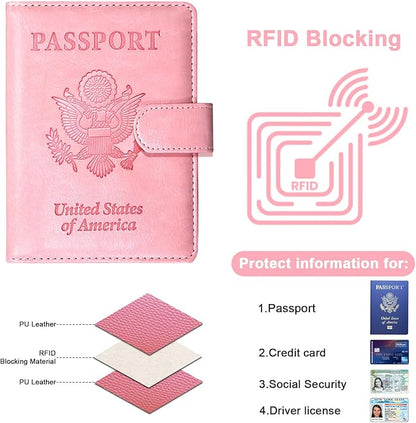 Sizobi Passport Holder for Travel, RFID Passport Cover Wallet for Women Men, Leather Passport Book Card Holder Case for International Travel Must Haves Accessories, Cruise Ship Essentials Gifts, Pink