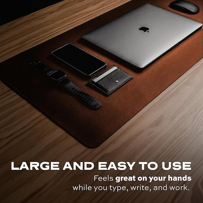 STATIK TaskPad Leather Mouse Pad for Desktop - Large Waterproof Desk Cover on Top of Desks, Big Gaming Surface Area 35.4" x 16.5" - Double-Sided XL Keyboard Mat (Brown, Grey)