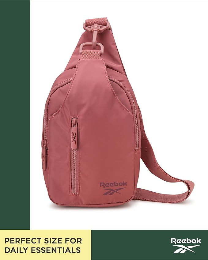 Reebok Unisex Crossbody Sling Bags – Compact Convertible Strap Cross Body Bag Travel Sling Bag - Gym & Travel Essential, Berry Rose