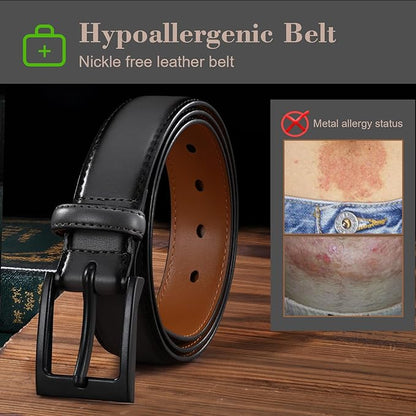 XZQTIVE TSA Belt For Men Metal Free Dress Belts Hypoallergenic Leather Belt With Black Buckle Nickle Free