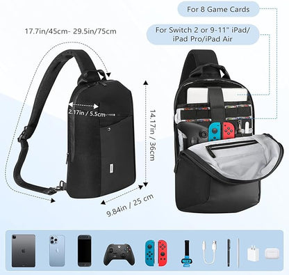 MoKo 9-11 inch Sling Bag Backpack for 11-inch iPad Pro M5/M4, iPadAir M3/M2, iPad A16, Compact EDC Daypack Crossbody Shoulder Bag Travel Carrying Case for Switch 2/OLED/Steam Deck/Rog Ally X, Black