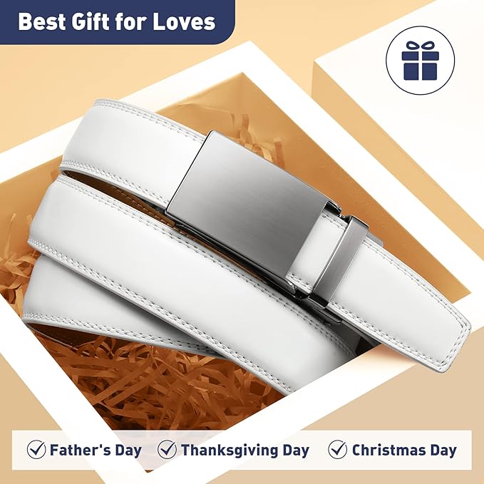 Men's Belt, Leather Ratchet Belt For Men's Dress 3.0cm,1 1/8" Size Adjusted Automatic Buckle
