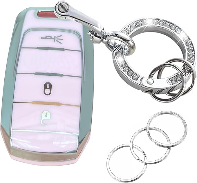 Key Protective Shell for RAM Key Fob Cover with Keychain Fit for RAM 1500 2500 3500 Smart Key Case Accessories (3-Button-Pink-Silver)