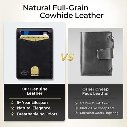 Zitahli Genuine Leather Wallet for Men 12 Card Slim Mens Wallets Bifold RFID Blocking with Money Clip & ID Window Thin Minimalist Card Holder Wallet with Gift Box