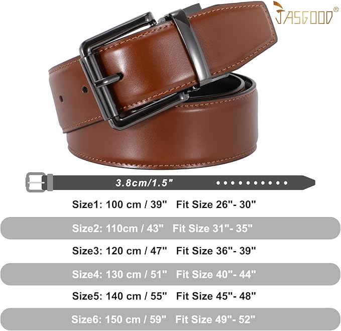 JASGOOD Men's Belt, Reversible Leather Belts for Men for Dress Pants, One Reverse For 2 Sides Casual Belt