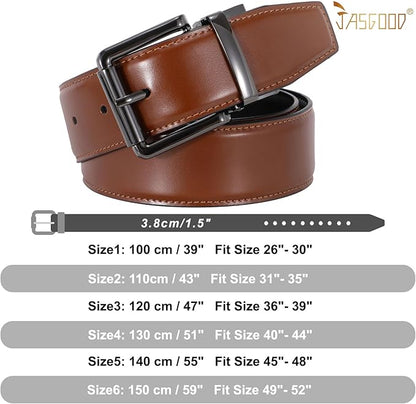 JASGOOD Men's Belt, Reversible Leather Belts for Men for Dress Pants, One Reverse For 2 Sides Casual Belt