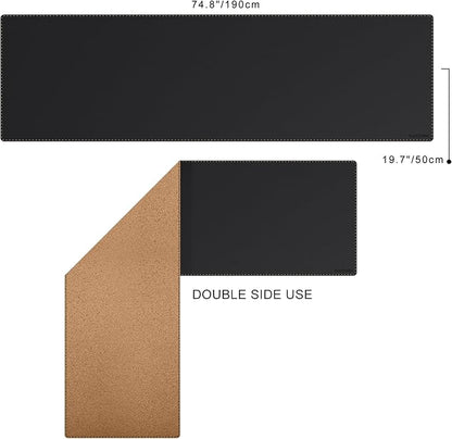 MAIDERN Leather Desk Mat, XXL 74.8” x 19.6” Reversible Large Desk Pad Mat, Cork & Leather Large Mouse pad for Desk, Waterproof Computer Desk Mat for Gaming Home Office (Black)