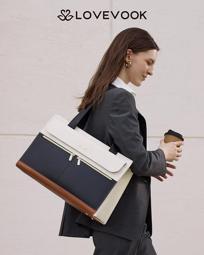 LOVEVOOK Laptop Bag for Women 15.6 Inch Laptop Tote Work Bag Professional Leather Computer Briefcase Waterproof Handbag Shoulder Bag Large Capacity Business Teacher Office Bag Crossbody Purse
