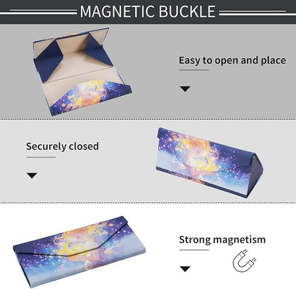 Foldable Glasses Case, Magnetic PU Leahter Sunglasses Case, Cute Hard Shell Folding Eyeglass Cases for Women Kids