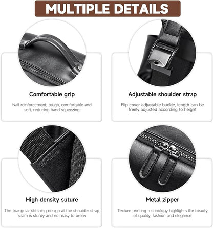 Leather Backpack For Men Fit 15" Laptop Waterproof Vintage Black Work Travel Flip Design Small Pu Backpack For Men Women Casual