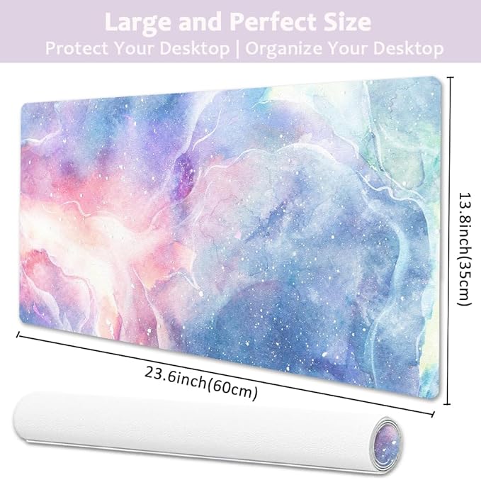 Large Desk Mat, Dual Side PU Leather Waterproof Mousepad Desk Pad, Desk Protector Writing Pads Desk Accessories for Office and Home (D-Starry Sky, 24''X14'')