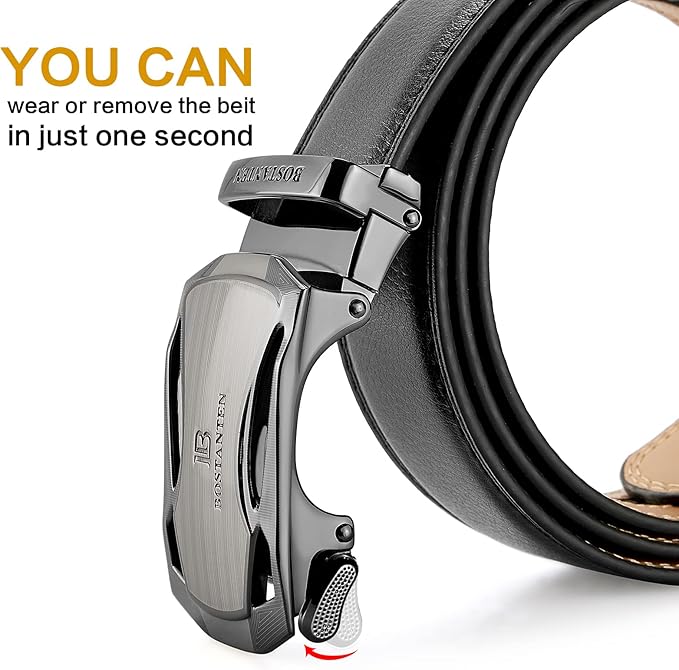 BOSTANTEN Mens Belt Leather Ratchet Belt For Men Dress and Casual with Adjustable Buckle, Trim to Fit