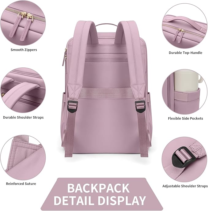 GOLF SUPAGS Stylish Laptop Backpack for Women Airline Approved Perfect for Work College and Travel Multi-Functional Casual Daypack Fits 14 Inch Notebook (Pinkish Purple)