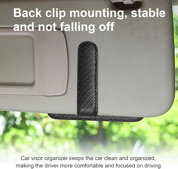 Augeny Car Sun Visor Organizer, Auto Visor Organizer and Storage, Registration and Document Holder, Vehicle Accessories for Sunglasses Document Card Pen Driver License (Carbon Fiber Black)