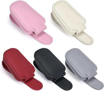 KIWEN 2 Packs Sunglasses Holders for Car Visor, Magnetic Leather Glasses Eyeglass Clip for Car, Ticket Card Clip Sunglasses Mount, Car Visor Accessories Gadgets (2, Pink)