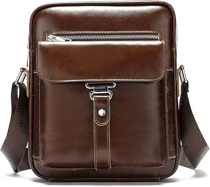 Hebetag Small Leather Sling Shoulder Bag Messenger Pack for Men Women Outdoor Travel Business