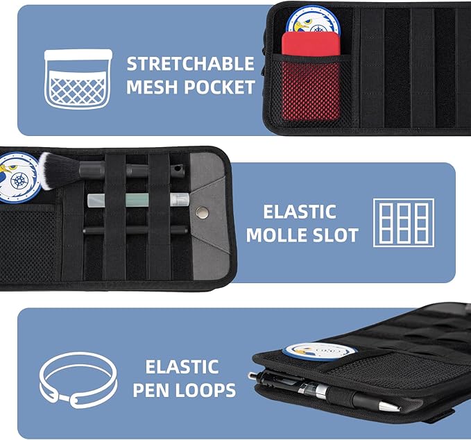 Car Sun Visor Organizer, Heavy Duty Molle Panel with Double Zipper Multi-Pockets & Glasses Clip, Tactical Storage Pouch for Cars, SUVs, Trucks (2 Pack)