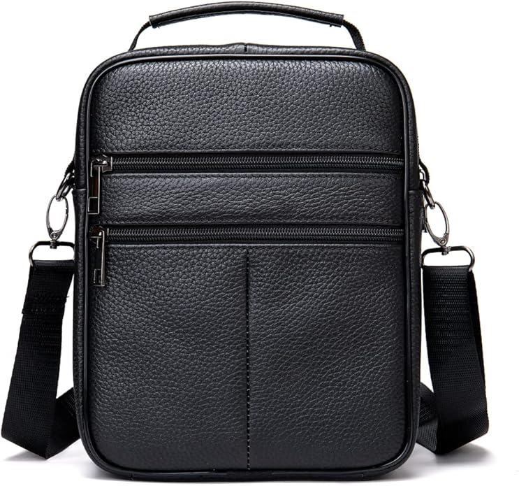 Hebetag Small Leather Sling Shoulder Bag Messenger Pack for Men Women Outdoor Travel Business