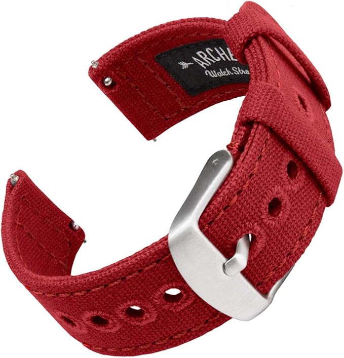 Archer Watch Straps - Canvas Quick Release Watch Bands (Carmine Red, 20mm)