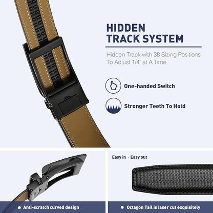 Men's Belt, Leather Ratchet Belt For Men's Dress 3.0cm,1 1/8" Size Adjusted Automatic Buckle