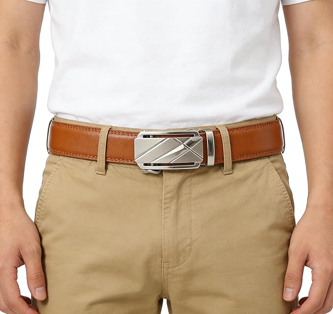 Lingli Men's Belt,Ratchet Dress Belt with Automatic Buckle Brown/Black-Trim to Fit-35mm wide