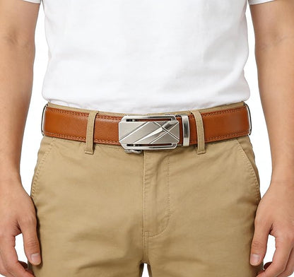 Lingli Men's Belt,Ratchet Dress Belt with Automatic Buckle Brown/Black-Trim to Fit-35mm wide