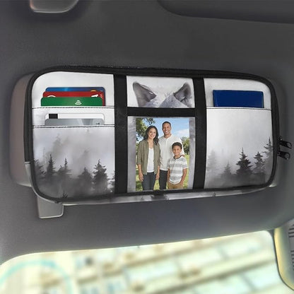 Wolf PrintCar Sun Visor Organizer Visor Organizer Car Sun Storage Pocket Pouch Case Bag for Card Pen Phone Interior Car Accessories