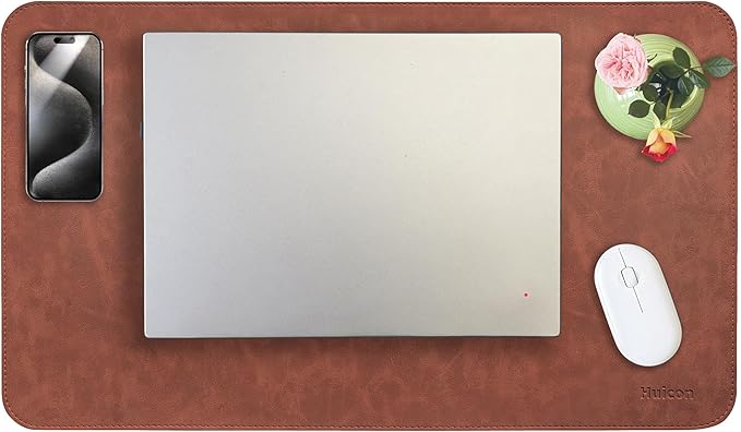 Leather Desk Mat, 23.6"x13.8" Non-Slip PU Leather Desk Pad, Thick Desk Blotter with Stitched Edge, Retro Large Mouse Pad, Laptop Pad for Office & Home Use (Brown)