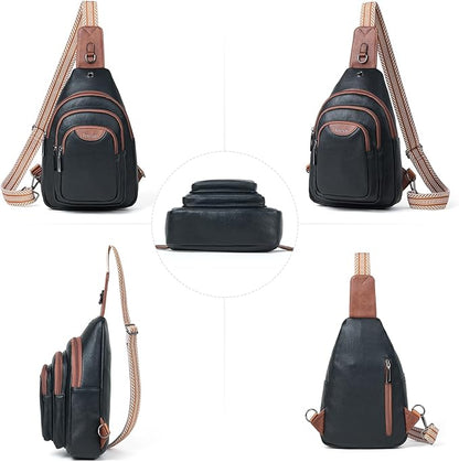 Leresas 10L Crossbody Sling Bag for Women Men Anti Theft Cross Body Fanny Pack Belt Bag Purse Gifts for Women Faux Leather, Black Brown